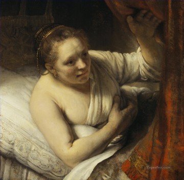 Woman in bed Rembrandt Oil Paintings